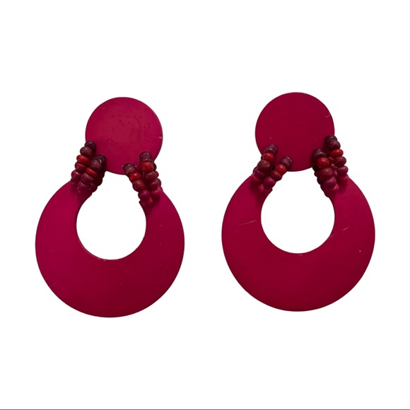 Red and Pink Multicolored Wood Necklace and Earrings - Picture 2 of 4